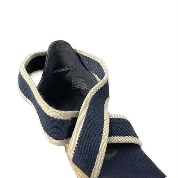 kenneth cole | navy open toe elastic cross straps sandal wedge boho espadrilles - Picture 4 of 4